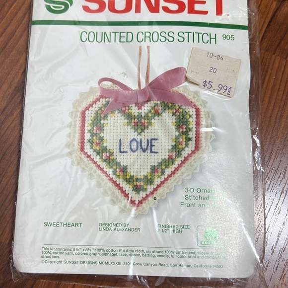 Sunset Designs "Love" Cross Stitch Christmas Ornament Kit Set of 3 NIP - Picture 2 of 3